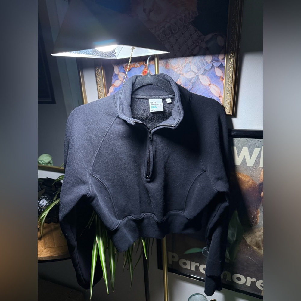 Aritzia TNA Sweat Fleece Perfect 1/4 Zip Sweatshirt Medium Black